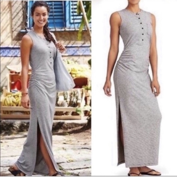 Athleta Microstripe Henley Maxi Dress - Picture 2 of 9